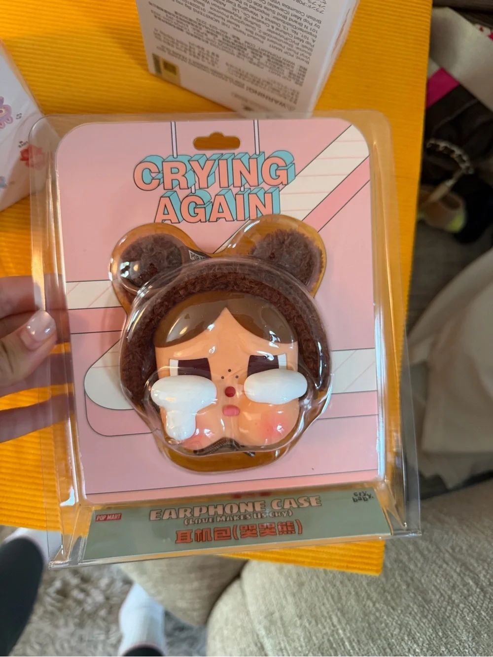 Pop Mart Cry Baby Plush Brown Earphone Case - Cute Protective Cover